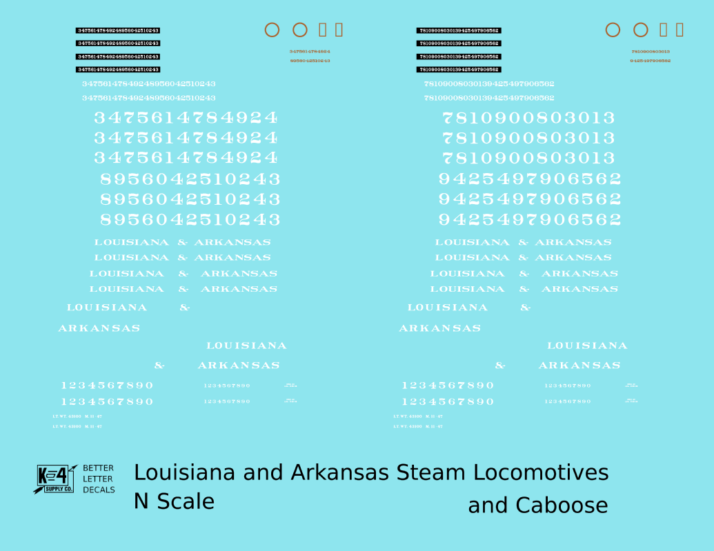 Louisiana and Arkansas Steam Locomotive and Caboose White KCS
