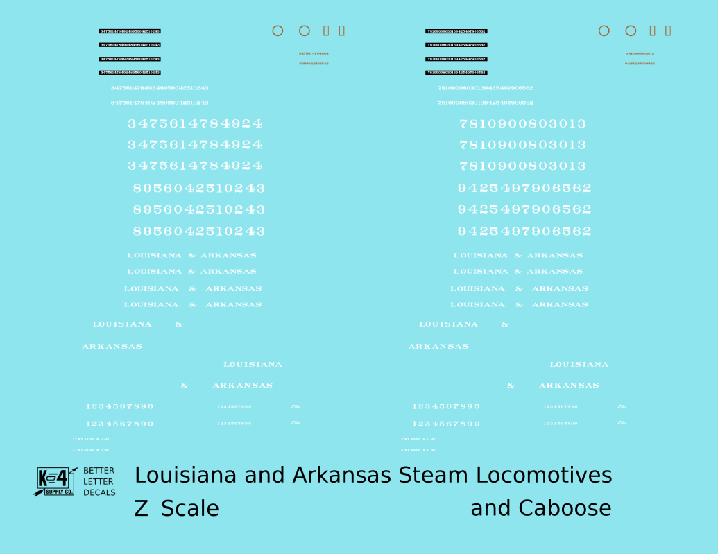 Louisiana and Arkansas Steam Locomotive and Caboose White KCS