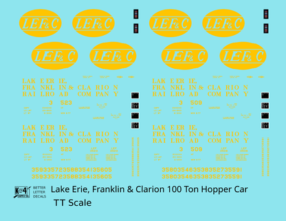 Lake Erie, Franklin & Clarion 100 Ton Hopper Car Yellow LEFC - Decal - Choose Scale