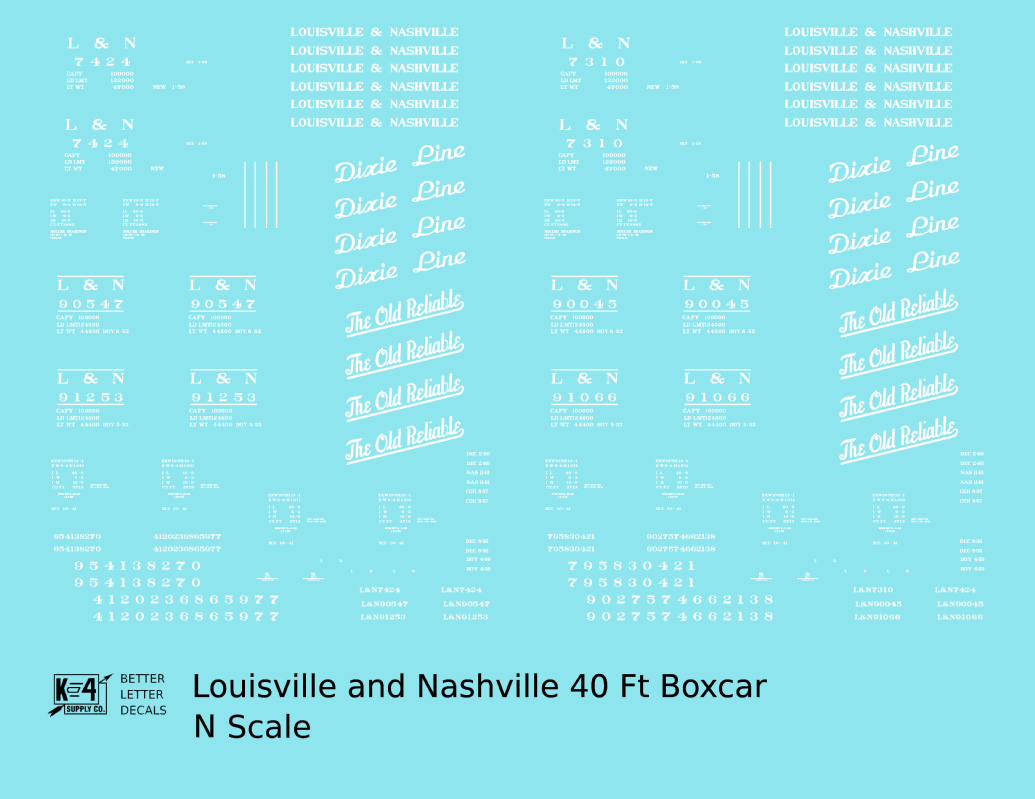 Louisville and Nashville 40 Ft Boxcar White