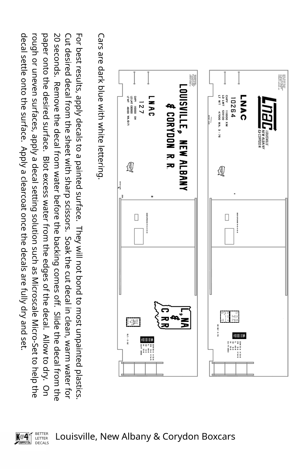 Louisville, New Albany and Corydon LNAC 40 Ft Boxcar White  - Decal