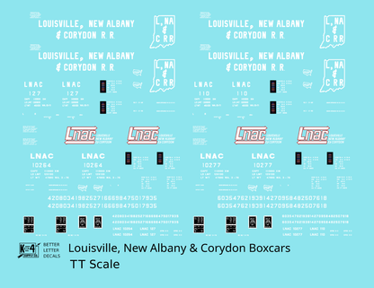 Louisville, New Albany and Corydon LNAC 40 Ft Boxcar White  - Decal - Choose Scale