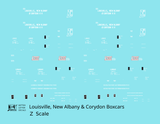 Louisville, New Albany and Corydon LNAC 40 Ft Boxcar White  - Decal - Choose Scale