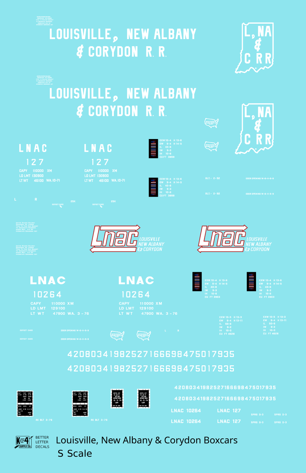 Louisville, New Albany and Corydon LNAC 40 Ft Boxcar White