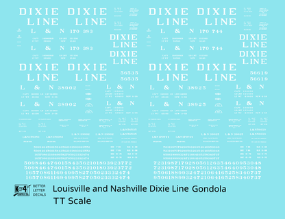 Louisville and Nashville Gondola White Roman Dixie Line - Decal - Choose Scale