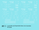 Louisville and Nashville Gondola White Roman Dixie Line - Decal - Choose Scale