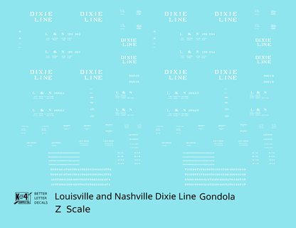 Louisville and Nashville Gondola White Roman Dixie Line - Decal - Choose Scale