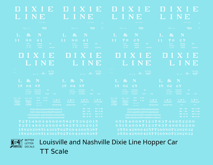 Louisville and Nashville Hopper Car White Roman Dixie Line - Decal - Choose Scale