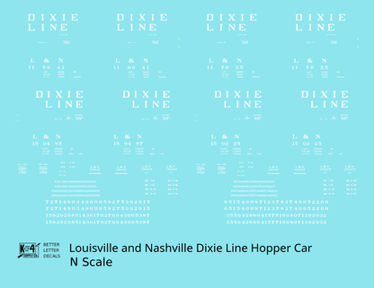 Louisville and Nashville Hopper Car White Roman Dixie Line - Decal - Choose Scale