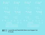 Louisville and Nashville Hopper Car White Roman Dixie Line - Decal - Choose Scale