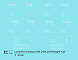 Louisville and Nashville Hopper Car White Roman Dixie Line - Decal - Choose Scale