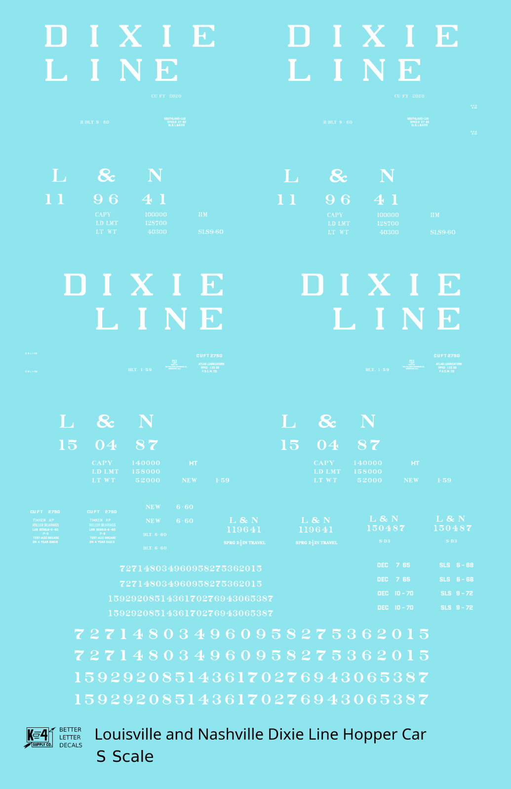 Louisville and Nashville Hopper Car White Roman Dixie Line - Decal - Choose Scale