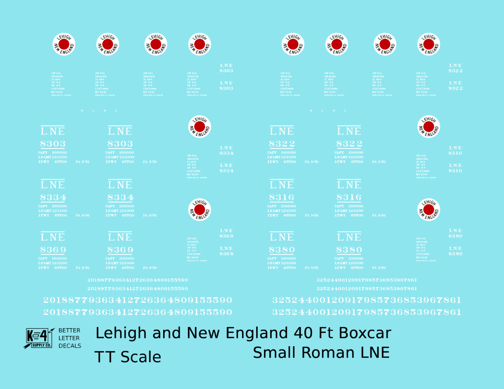 Lehigh and New England 40 Ft Boxcar White Small LNE