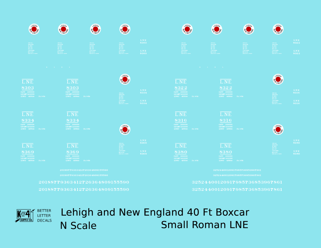 Lehigh and New England 40 Ft Boxcar White Small LNE