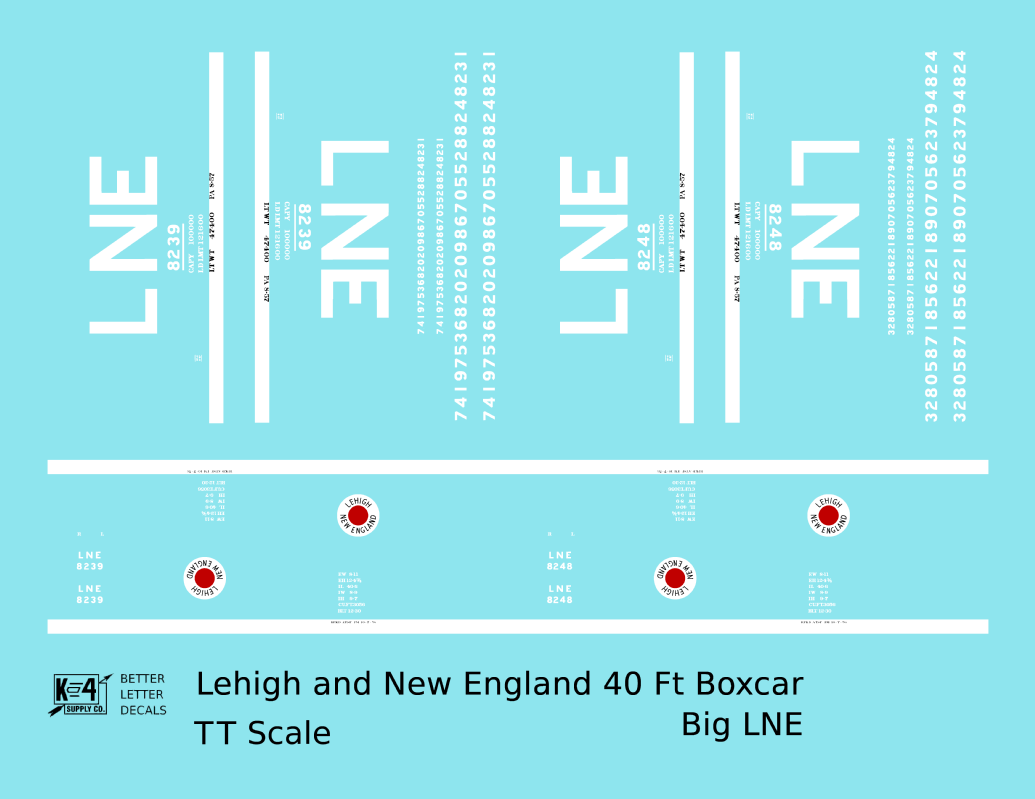 Lehigh and New England 40 Ft Boxcar White Big LNE