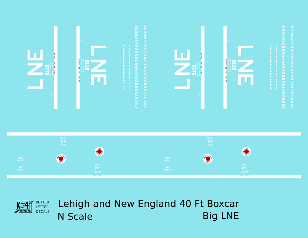 Lehigh and New England 40 Ft Boxcar White Big LNE