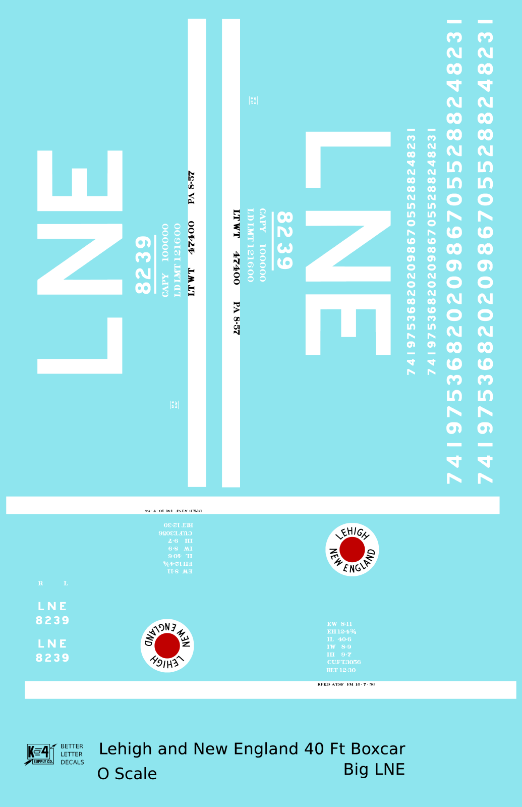 Lehigh and New England 40 Ft Boxcar White Big LNE