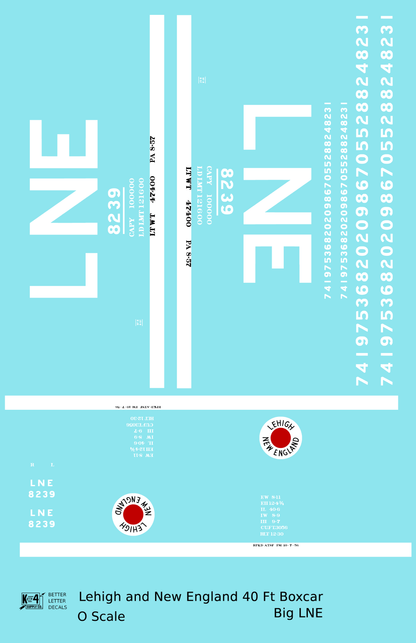 Lehigh and New England 40 Ft Boxcar White Big LNE