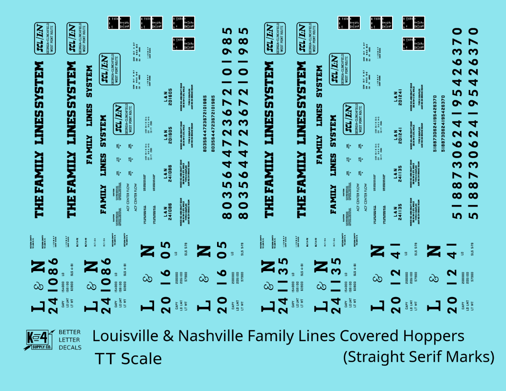 L&N Family Lines ACF Covered Hopper Black  - Decal - Choose Scale