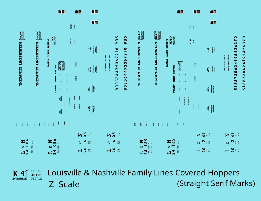 L&N Family Lines ACF Covered Hopper Black  - Decal - Choose Scale