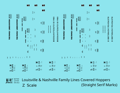 L&N Family Lines ACF Covered Hopper Black  - Decal - Choose Scale