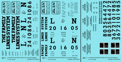 L&N Family Lines ACF Covered Hopper Black  - Decal - Choose Scale