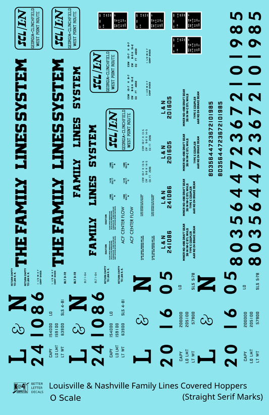L&N Family Lines ACF Covered Hopper Black  - Decal Sheet