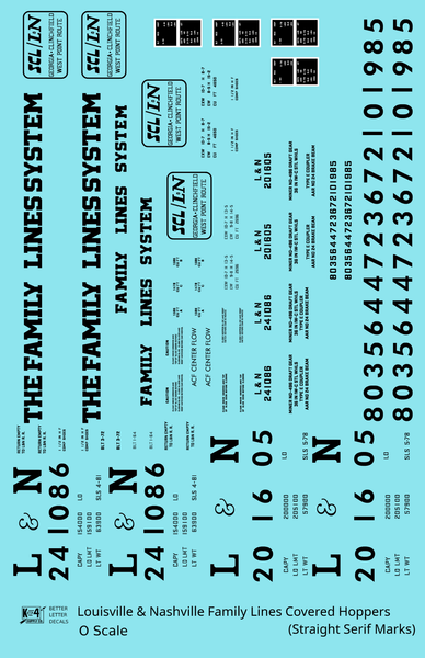 L&N Family Lines ACF Covered Hopper Black  - Decal Sheet