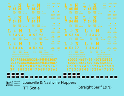Louisville and Nashville Hopper Car Yellow Straight Serif Letter