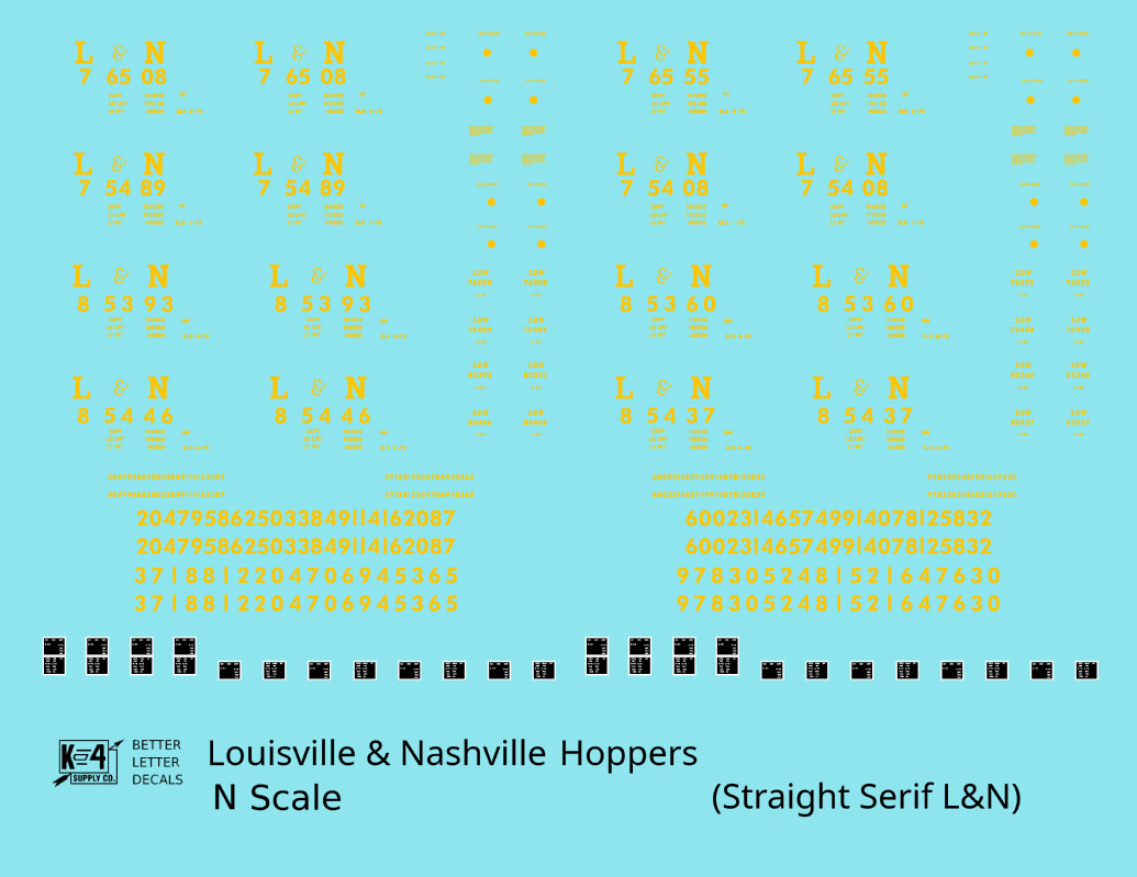 Louisville and Nashville Hopper Car Yellow Straight Serif Letter