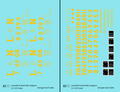 Louisville and Nashville Hopper Car Yellow Straight Serif Letter - Decal - Choose Scale