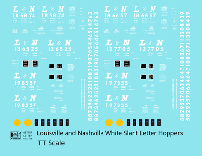 Louisville and Nashville Hopper Car White Slant Serif Letter - Decal - Choose Scale