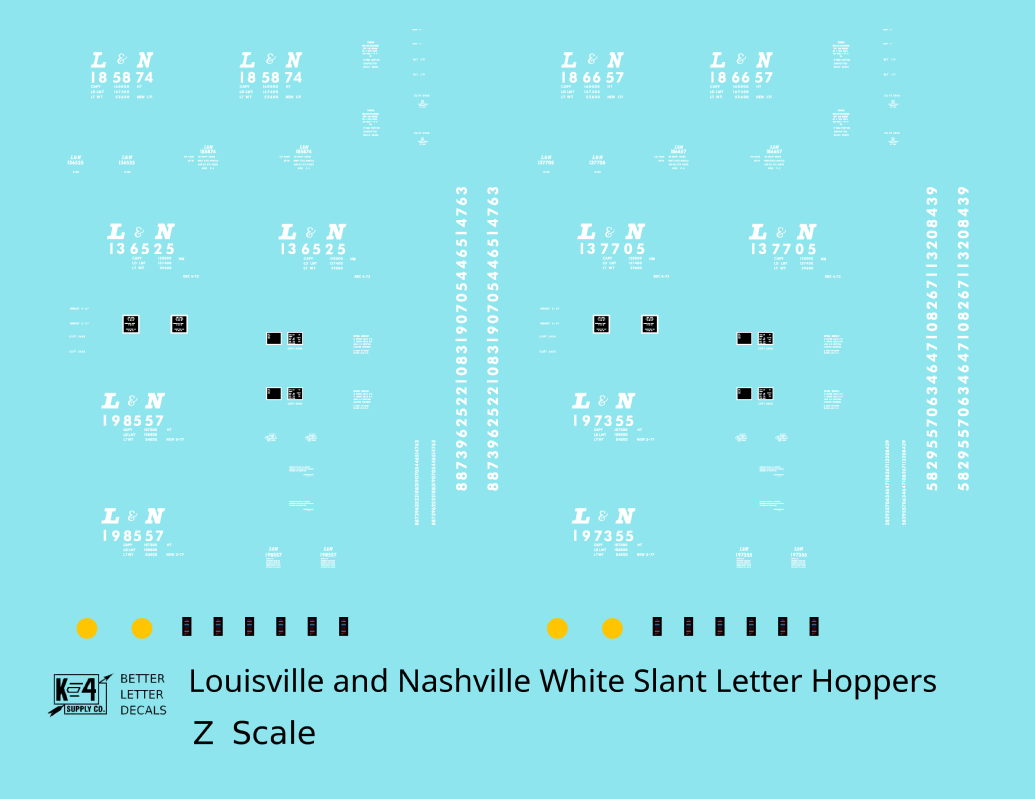 Louisville and Nashville Hopper Car White Slant Serif Letter - Decal - Choose Scale