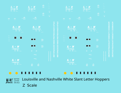 Louisville and Nashville Hopper Car White Slant Serif Letter - Decal - Choose Scale