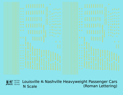 Louisville and Nashville Heavyweight Passenger Cars Dulux Gold  - Decal - Choose Scale