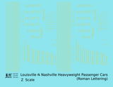Louisville and Nashville Heavyweight Passenger Cars Dulux Gold  - Decal - Choose Scale
