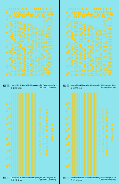 Louisville and Nashville Heavyweight Passenger Cars Dulux Gold  - Decal - Choose Scale