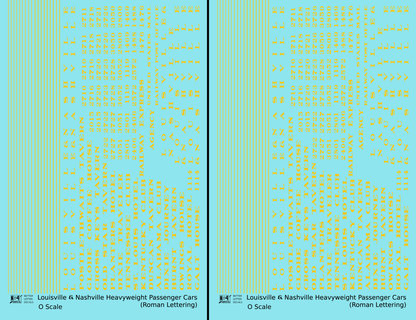 Louisville and Nashville Heavyweight Passenger Cars Dulux Gold  - Decal - Choose Scale