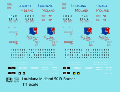 Louisiana Midland LOAM 50 Ft PS1 Boxcar Red Blue The Natchez Route - Decal - Choose Scale
