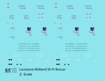 Louisiana Midland LOAM 50 Ft PS1 Boxcar Red Blue The Natchez Route - Decal - Choose Scale
