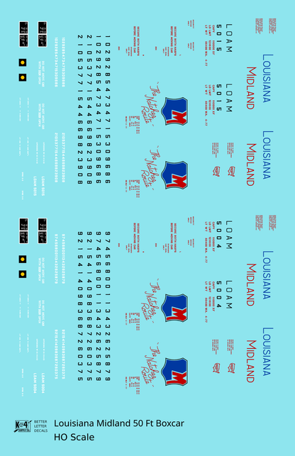 Louisiana Midland LOAM 50 Ft PS1 Boxcar Red Blue The Natchez Route - Decal - Choose Scale