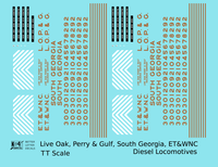 Live Oak, Perry & Gulf, South Georgia ET&WNC Diesel Locomotive Gold Southern Scheme - Decal - Choose Scale