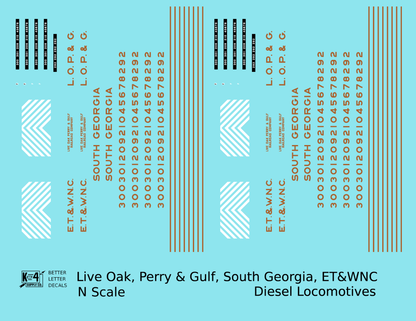 Live Oak, Perry & Gulf, South Georgia ET&WNC Diesel Locomotive Gold Southern Scheme