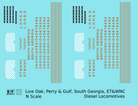 Live Oak, Perry & Gulf, South Georgia ET&WNC Diesel Locomotive Gold Southern Scheme - Decal - Choose Scale