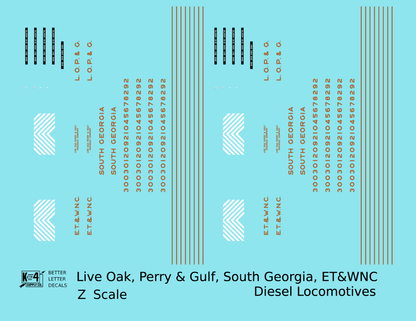 Live Oak, Perry & Gulf, South Georgia ET&WNC Diesel Locomotive Gold Southern Scheme