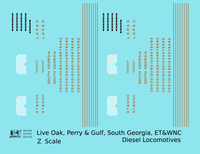 Live Oak, Perry & Gulf, South Georgia ET&WNC Diesel Locomotive Gold Southern Scheme - Decal - Choose Scale