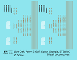 Live Oak, Perry & Gulf, South Georgia ET&WNC Diesel Locomotive Gold Southern Scheme - Decal - Choose Scale