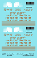 Live Oak, Perry & Gulf, South Georgia ET&WNC Diesel Locomotive Gold Southern Scheme - Decal - Choose Scale