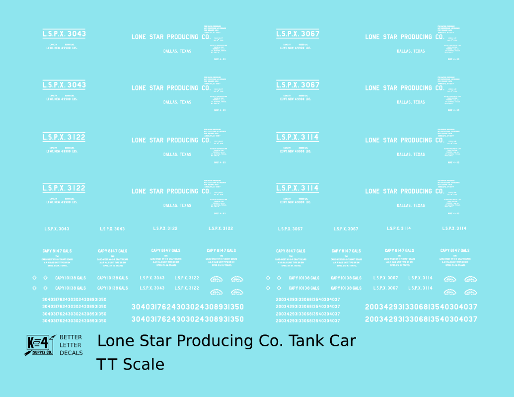 Lone Star Producing Co Tank Car White Dallas Texas