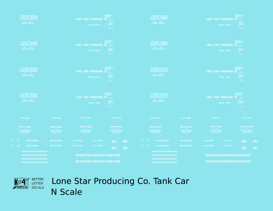 Lone Star Producing Co Tank Car White Dallas Texas